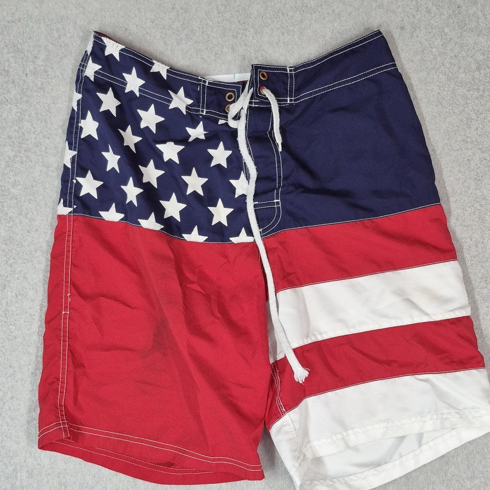 Giant Men Shorts 32 Red‎ Embroidered Swimwear American Flag Board Shorts READ